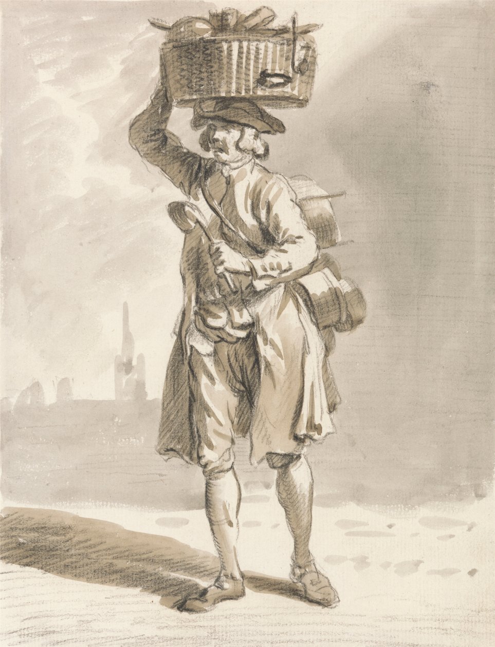 London Cries: A Man with a Basket (Mand sælger gryder og pander) af Paul Sandby
