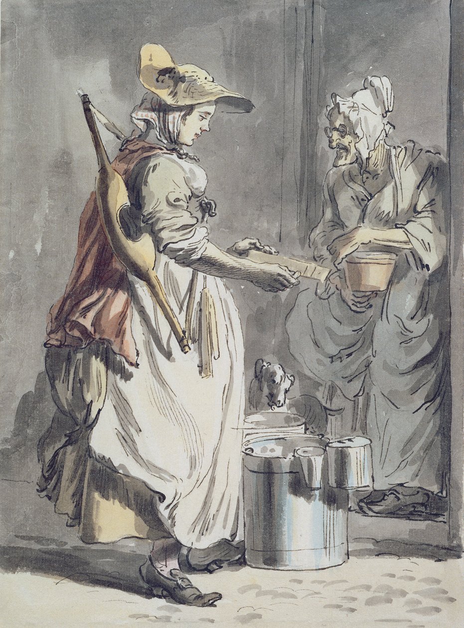 London Cries: A Milkmaid, ca. 1759 (pen og blækpensel, akvarel og grafit på papir) af Paul Sandby