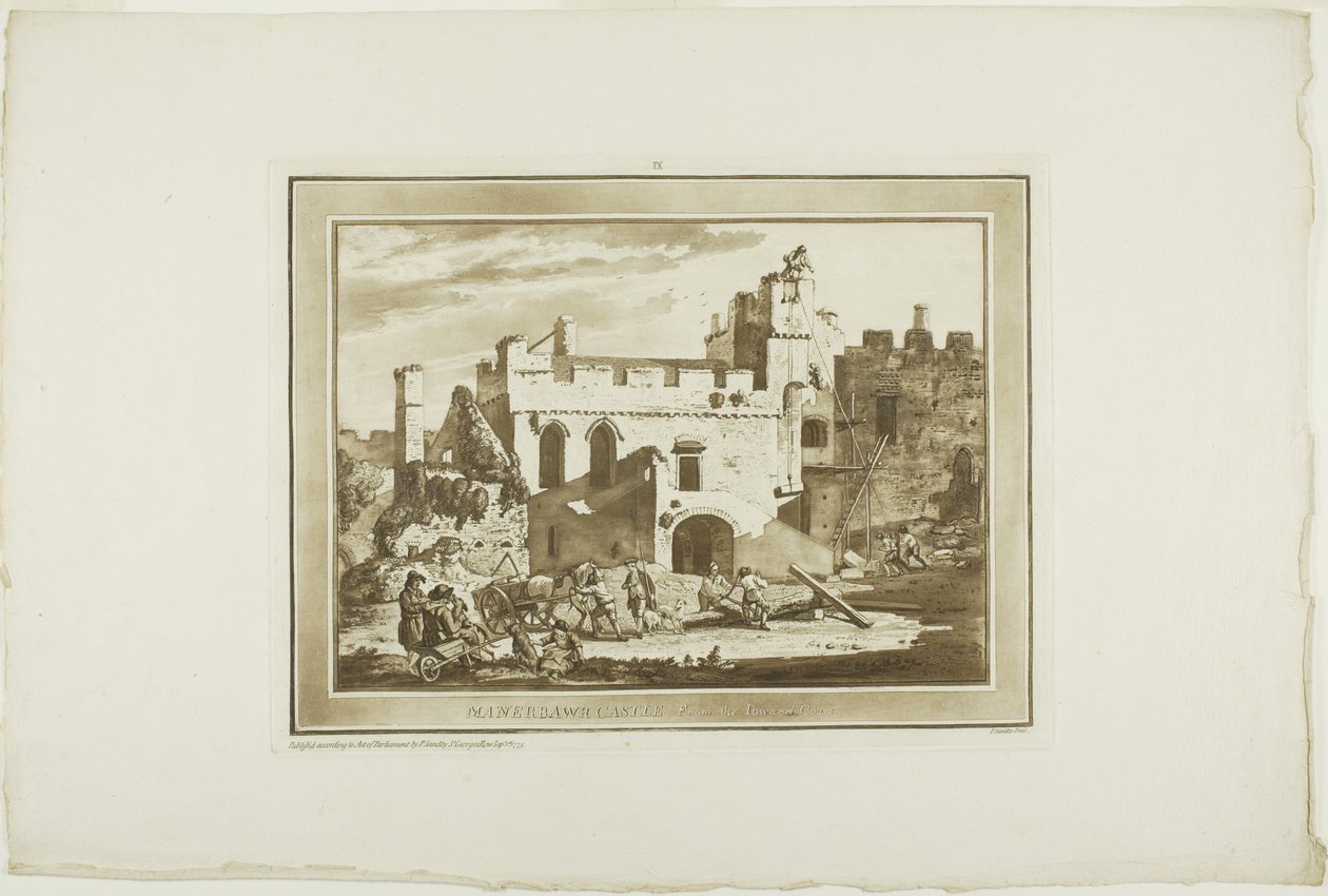 Manerbawr Castle, fra tolv udsigter i Aquatinta fra tegninger taget på stedet i det sydlige Wales af Paul Sandby