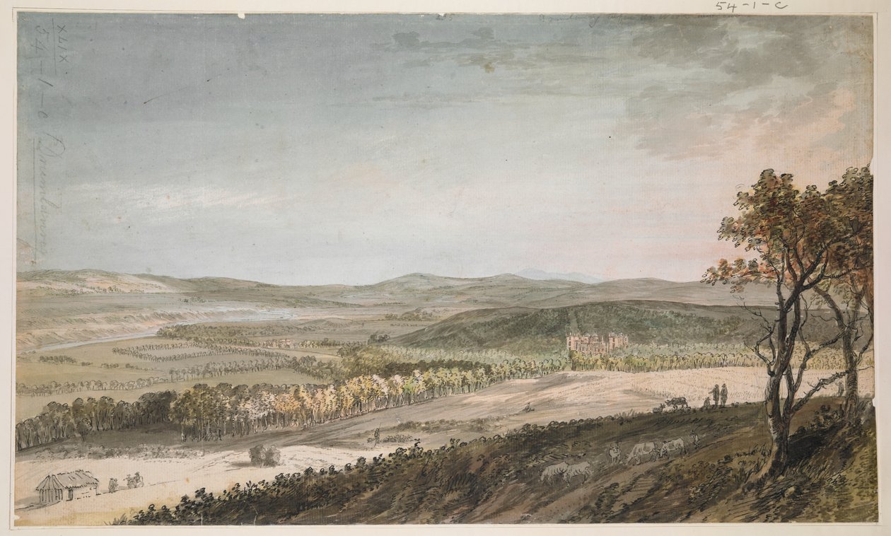 Nithsdale, med Drumlanrig, ca. 1751 (pen, vask og akvarel over blyant på papir) af Paul Sandby