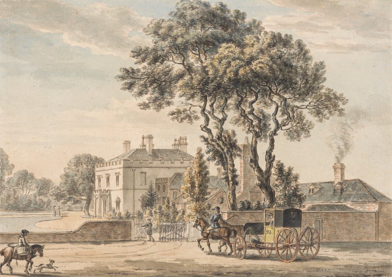 Nordøst udsigt over Sir John Elvils hus på Englefield Green nær Egham i Surrey af Paul Sandby