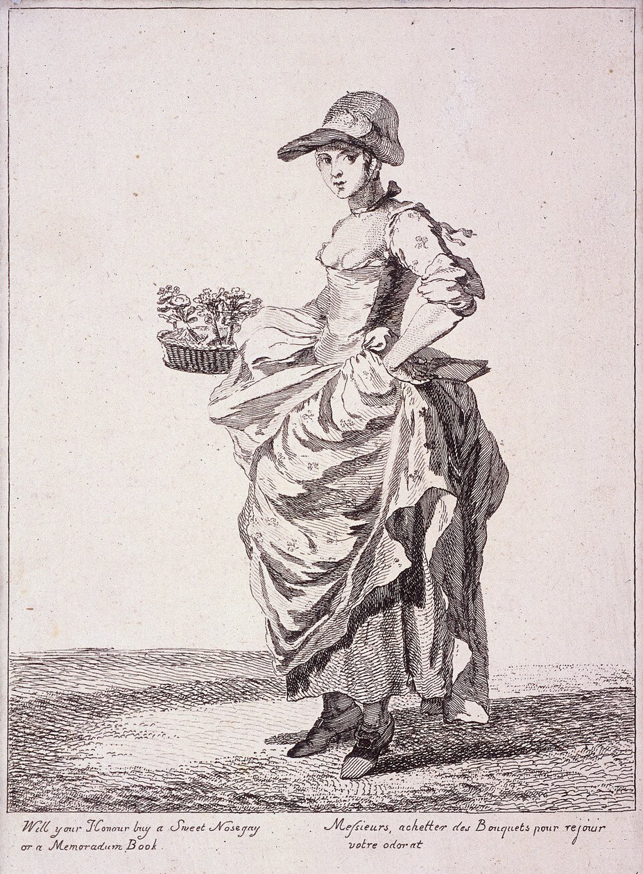 Nosegay og memobogsælger, Cries of London, 1760 af Paul Sandby