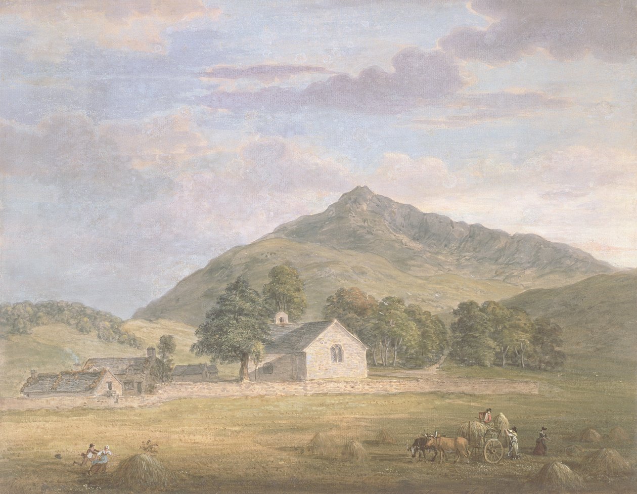 PD.2-1967 Høproduktion ved Dolwyddelan under Moel Siabod, North Wales, ca. 1776-86 (wc und gouache over blyant på papir) af Paul Sandby