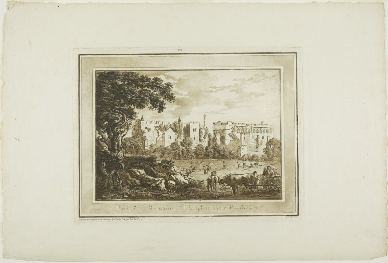 En del af resterne af Llanphor, nær Pembroke, fra Twelve Views in Aquatinta fra tegninger taget på stedet i det sydlige Wales af Paul Sandby
