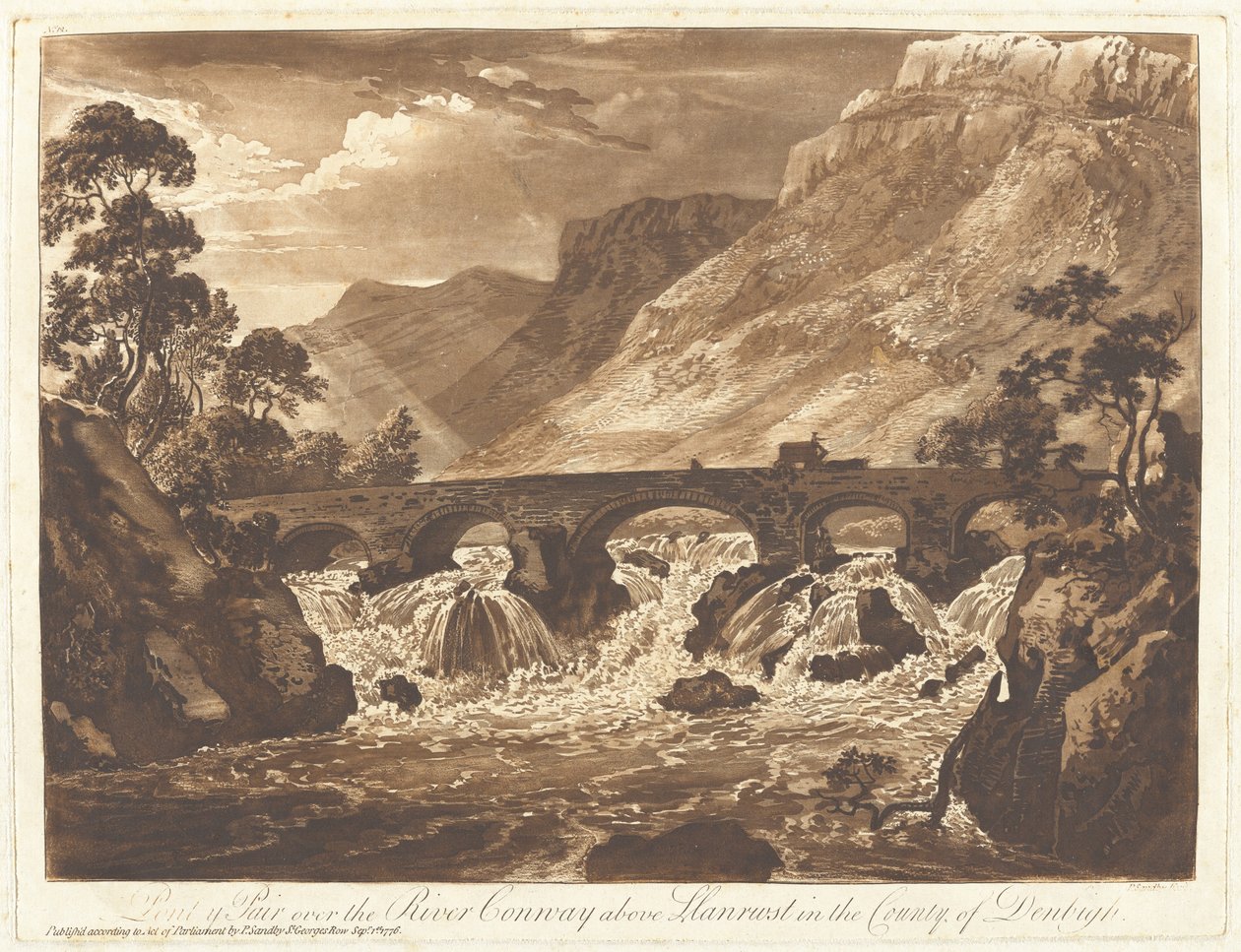 Pont-y-Pair over floden Conway over Llanrwst i grevskabet Denbigh af Paul Sandby