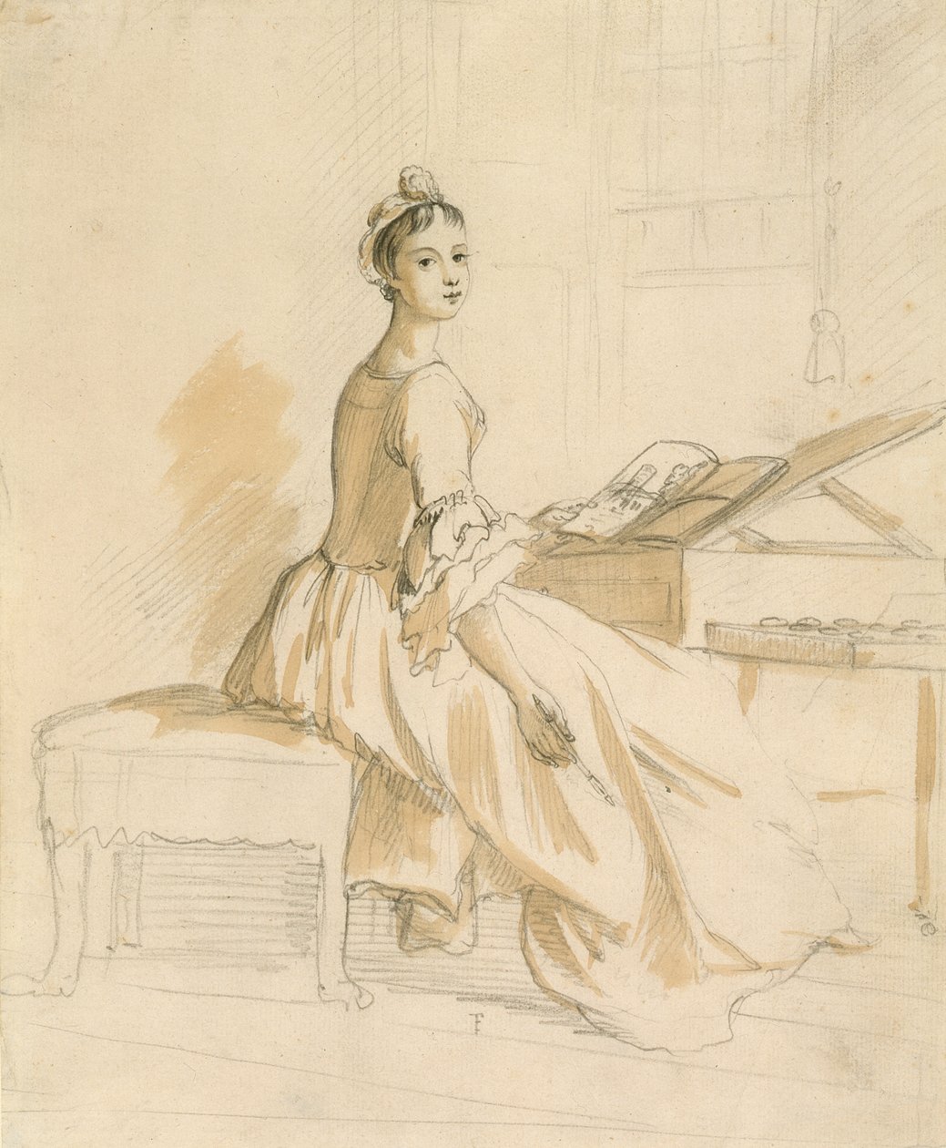 Portræt af en dame ved et tegnebord (grafit og brun vask på papir) af Paul Sandby