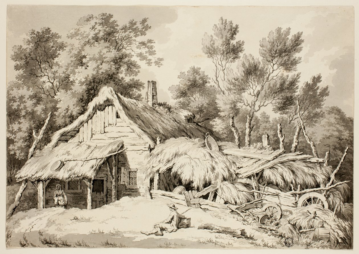Stråtækt hytte af Paul Sandby
