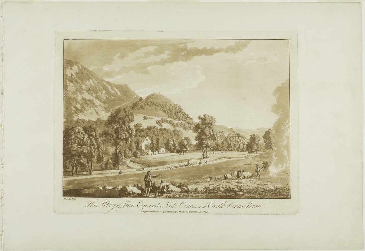 Klosteret Llan Egnerst eller Vale Crucis og slottet Dinas Bran af Paul Sandby