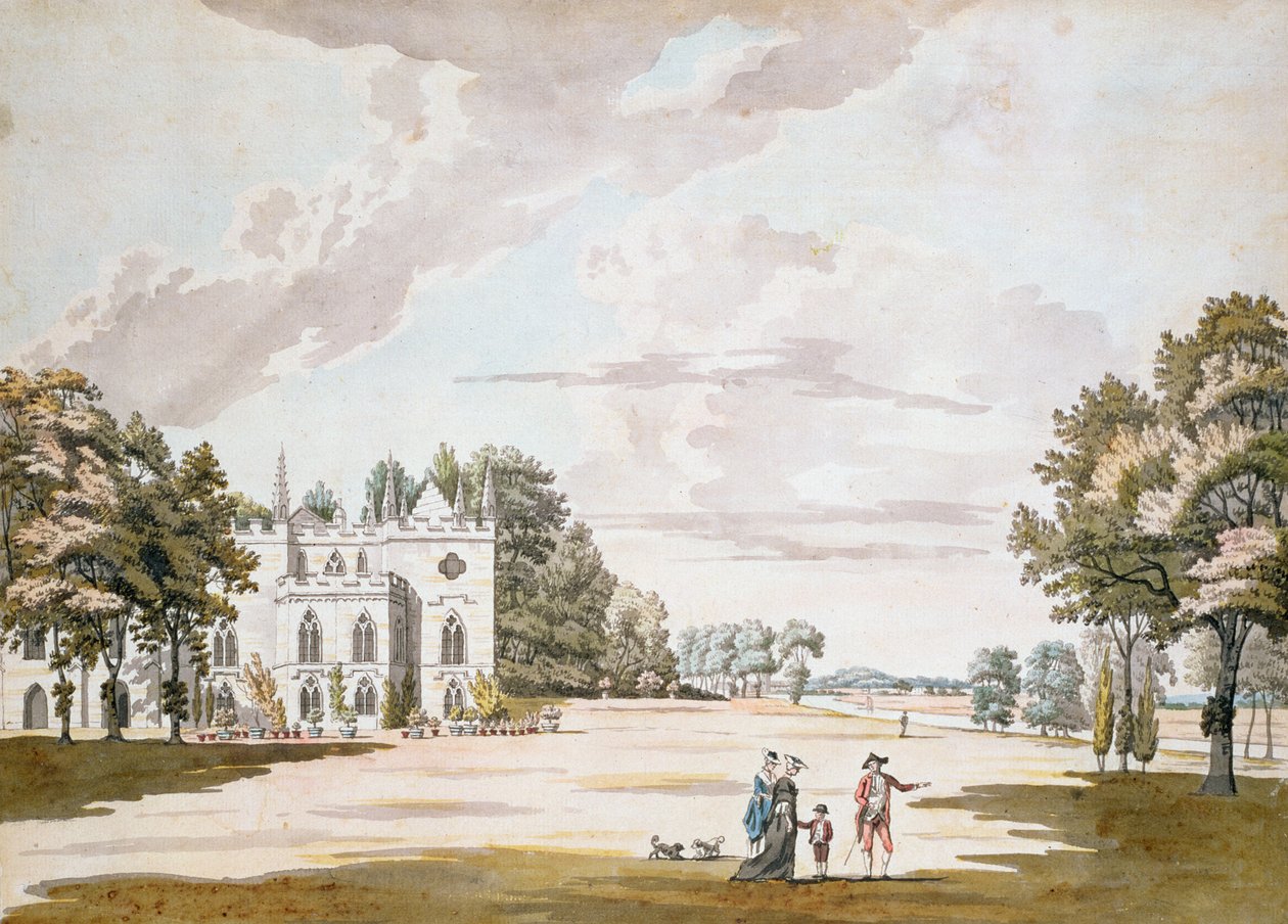 The South Front of Strawberry Hill, 1700-tallet (wc, pen og blæk på papir) af Paul Sandby