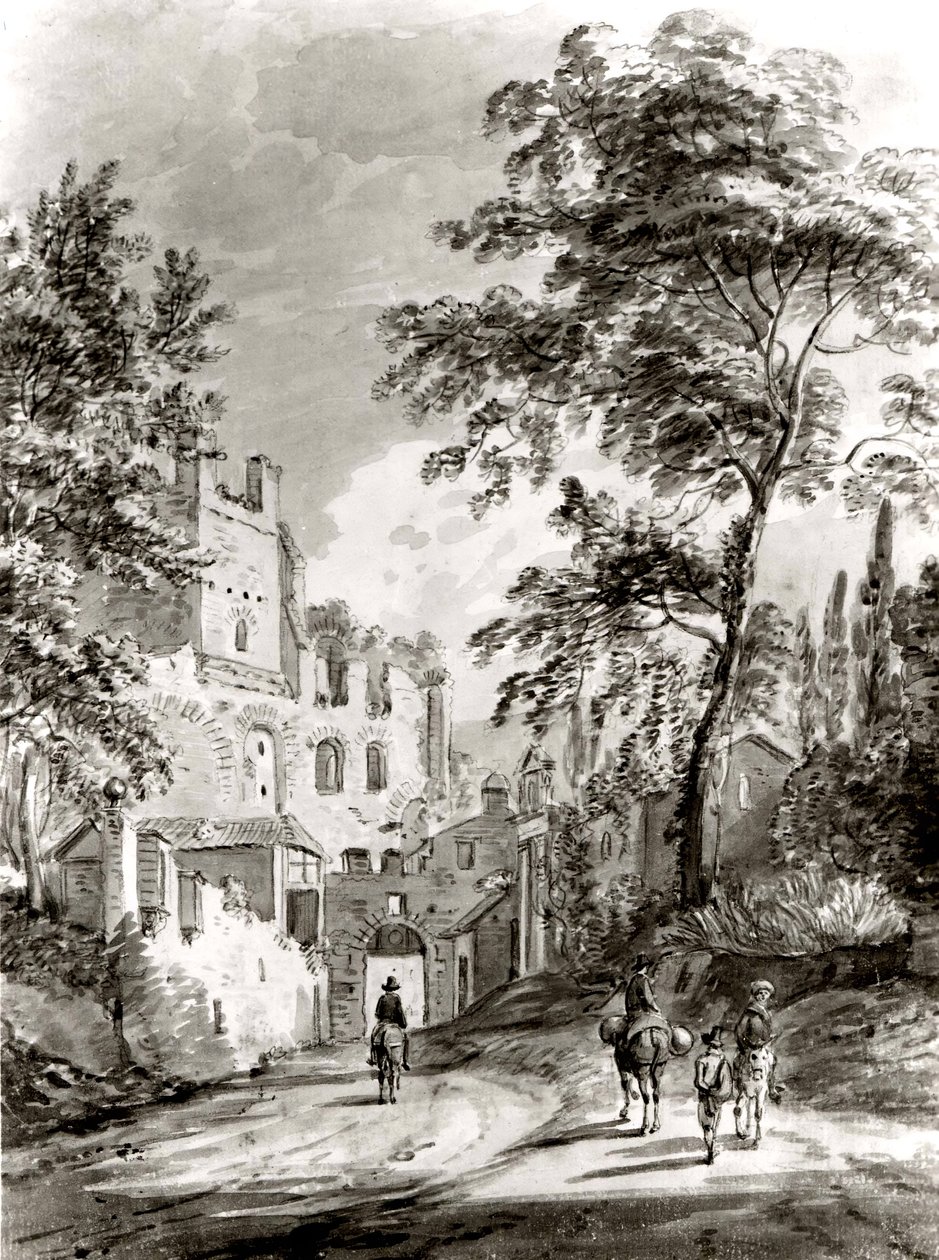 Rejsende på vej ind i en by, 1751-1809. af Paul Sandby