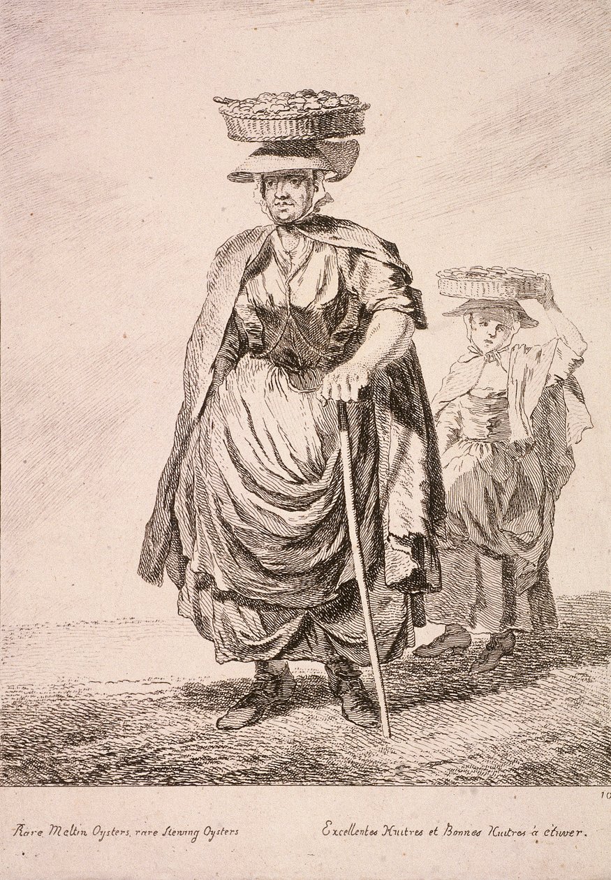 To østerssælgere, Cries of London, 1760 af Paul Sandby
