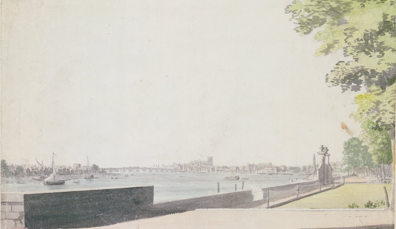 Udsigt fra Somerset House Garden, ser mod Westminster Bridge, 1756 af Paul Sandby
