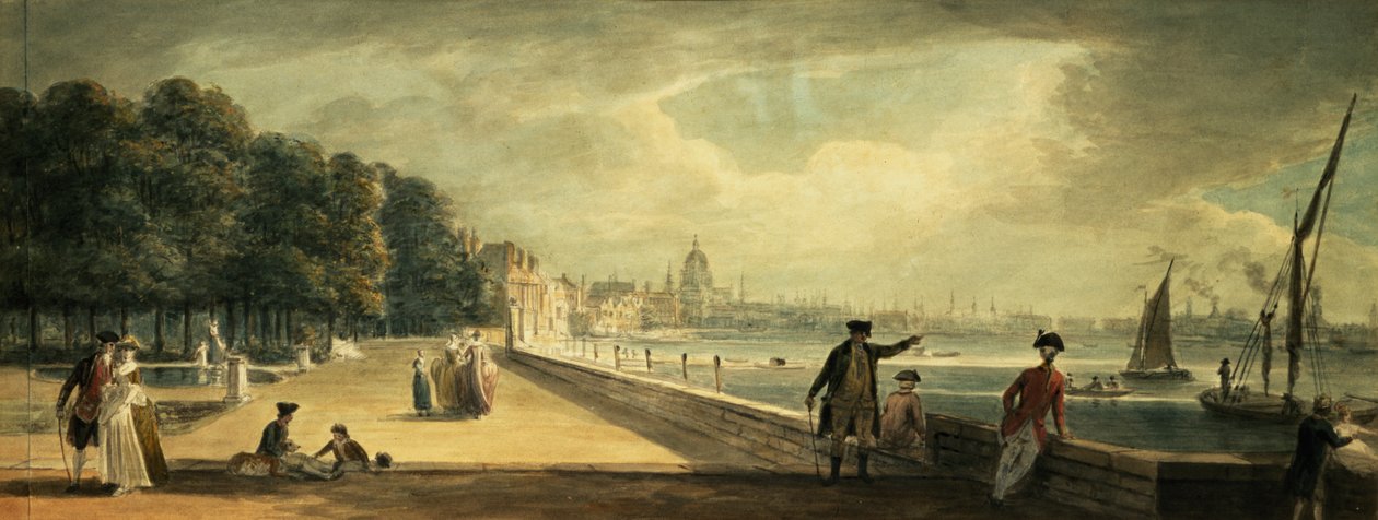 Udsigt over byen fra terrassen i Somerset House af Paul Sandby