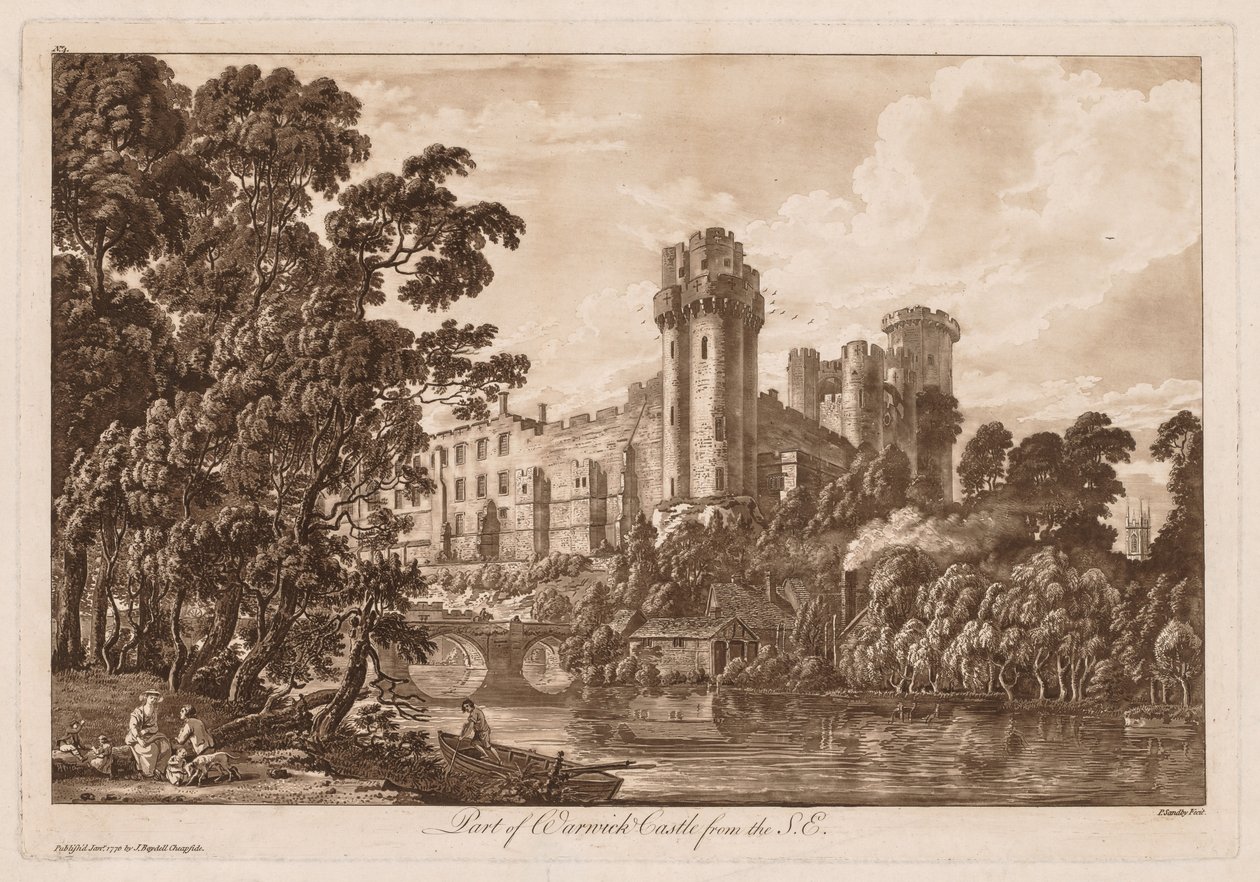 Udsigt over Warwick Castle: En del af Warwick Castle fra sydøst, 1776. af Paul Sandby