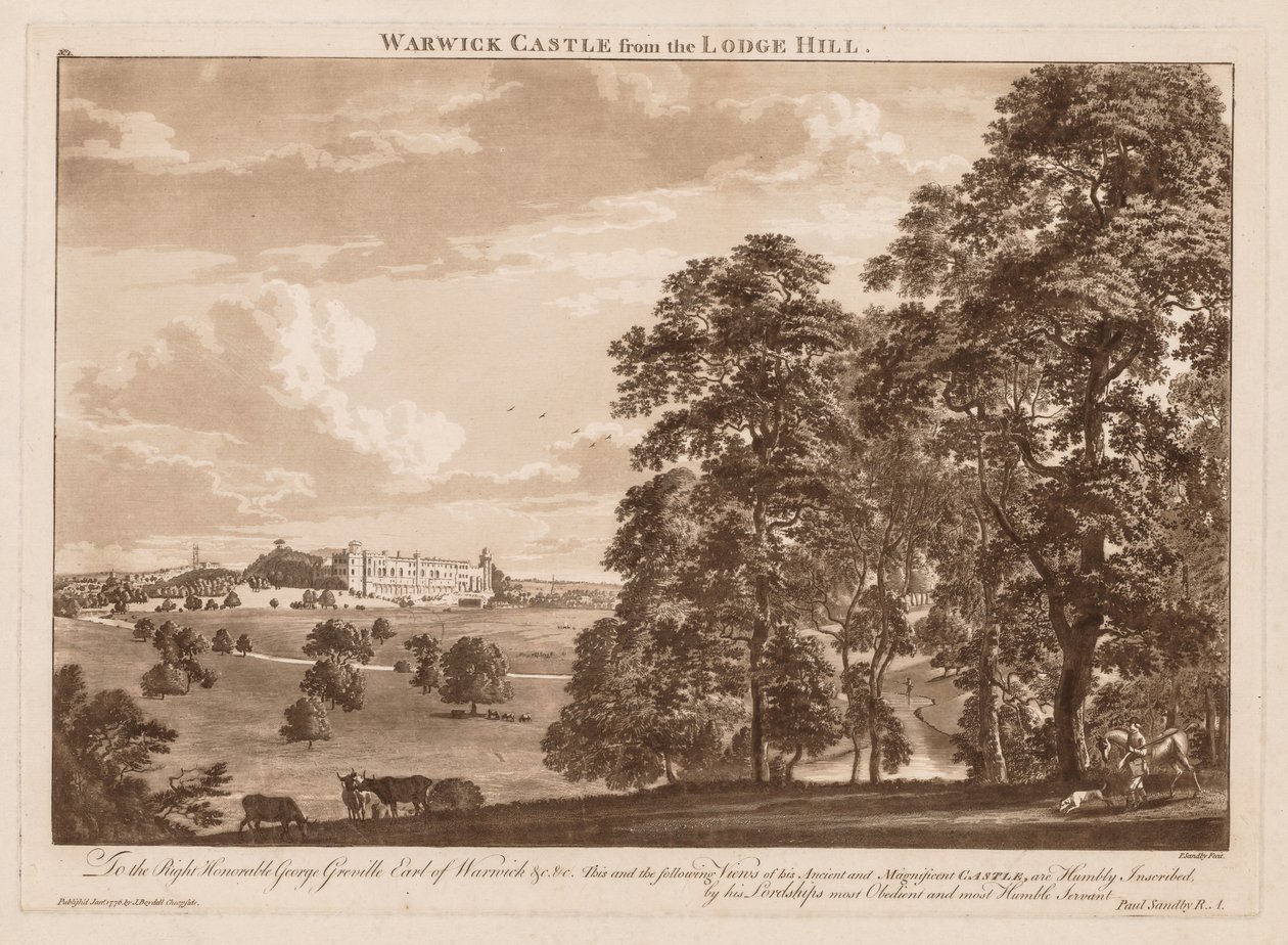 Udsigt over Warwick Castle: Warwick Castle fra Lodge Hill af Paul Sandby