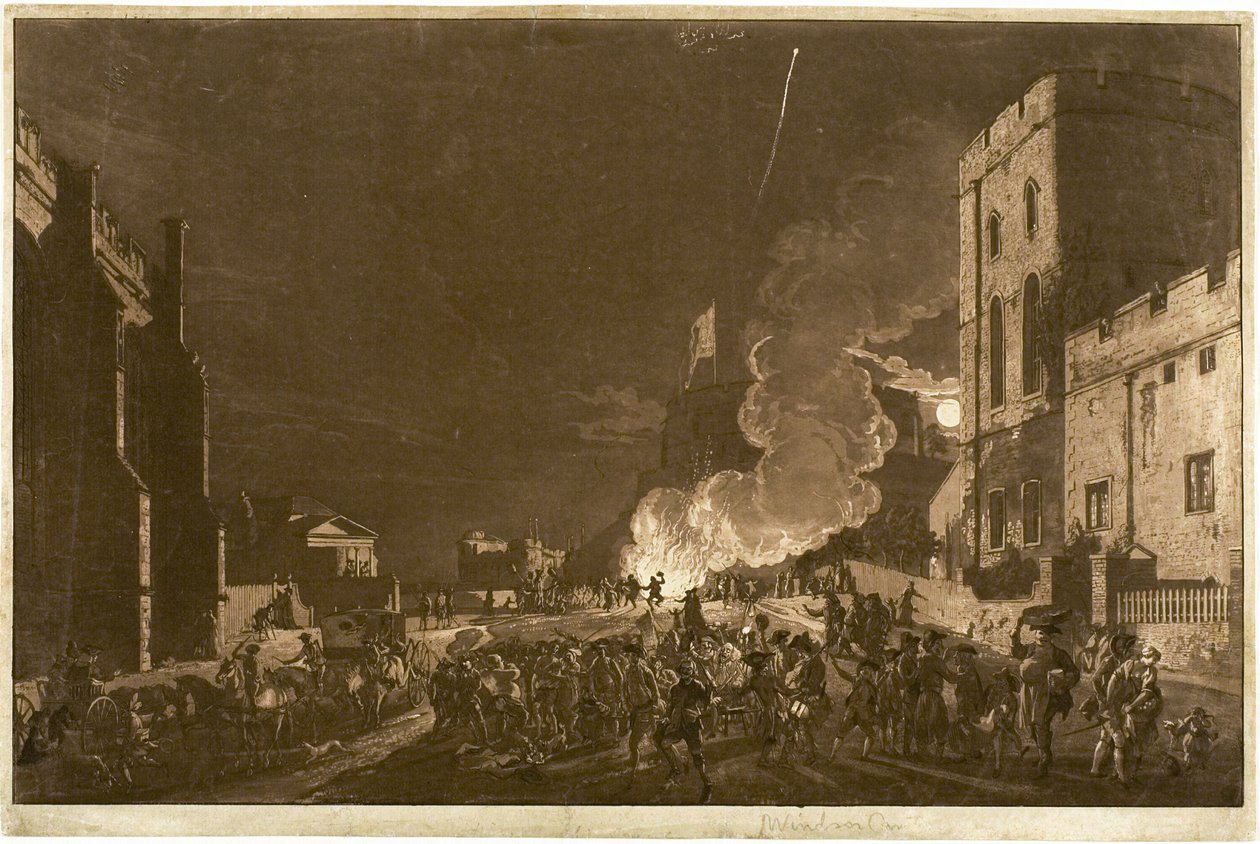 Windsor Castle fra Lower Court den femte november—fyrværkeri af Paul Sandby