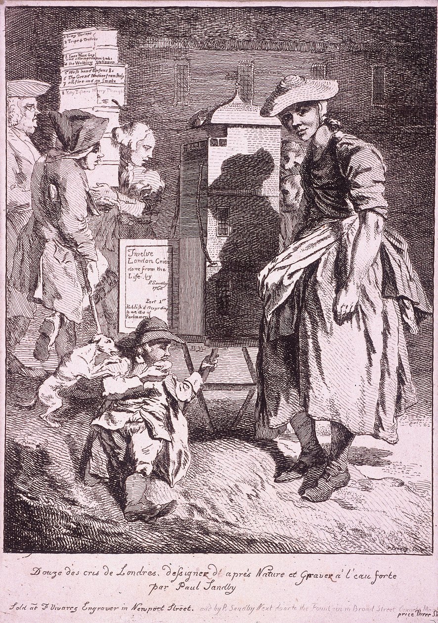 Kvinde med et sjældent show, Cries of London, 1760 af Paul Sandby
