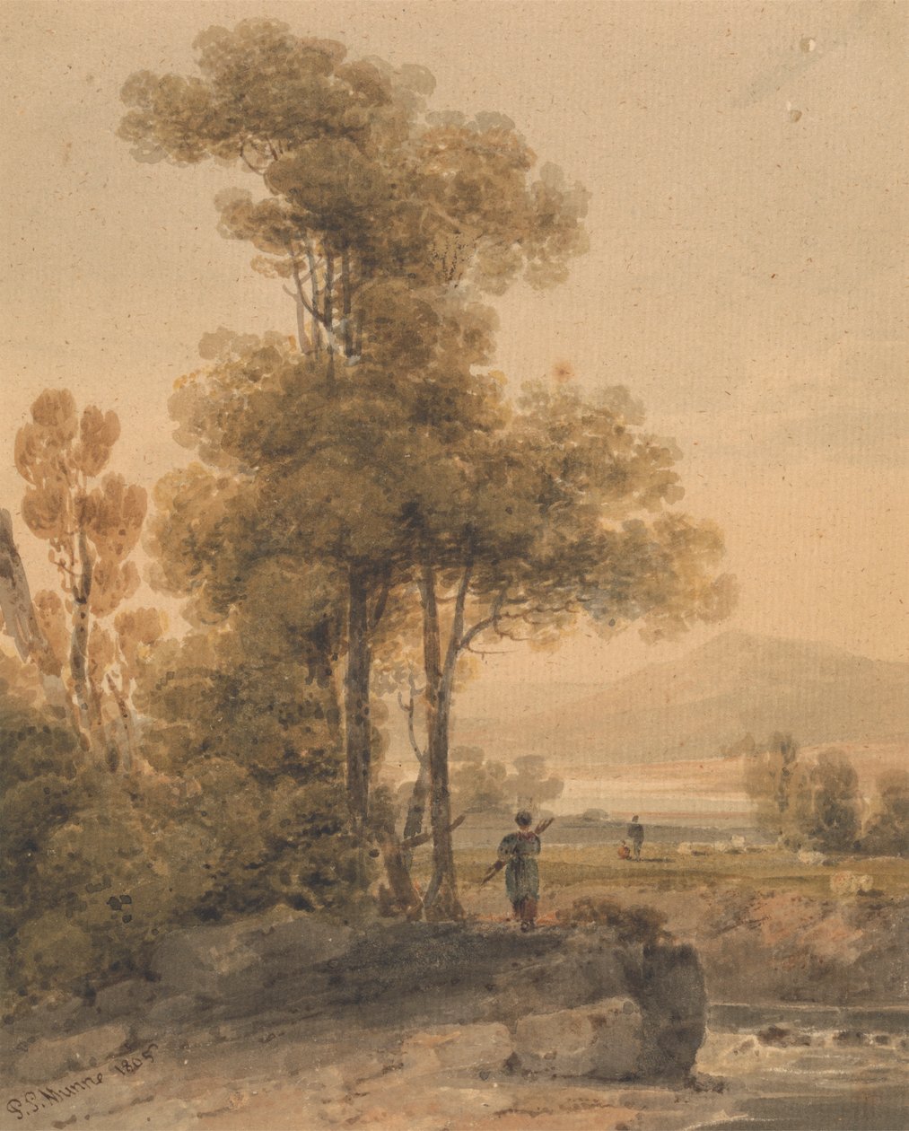 Landskab med figurer, Cromach Vand af Paul Sandby Munn