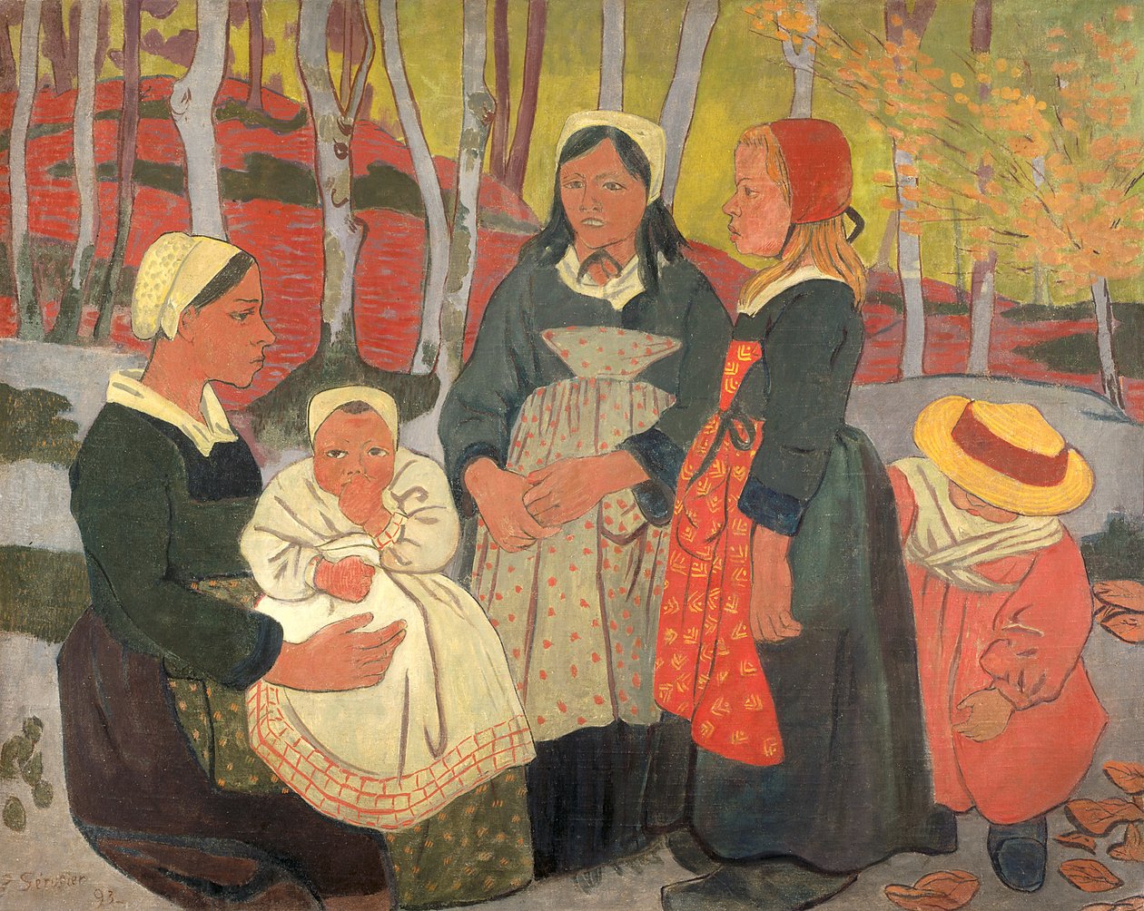 Bretons In The Forest Of Huelgoat (olie på lærred) af Paul Sérusier
