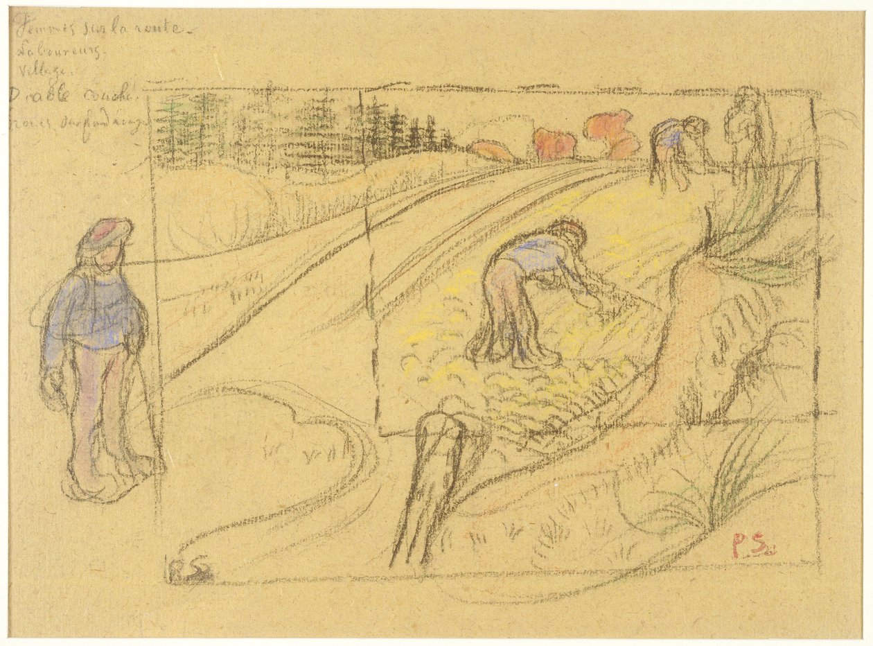 Bauern auf einem Feld (recto); Prozession bretonischer Frauen mit Studie von zwei weiblichen Figuren (verso) af Paul Sérusier