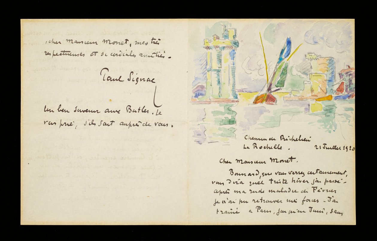 Autografbrev til Claude Monet, 21. juli 1920 af Paul Signac