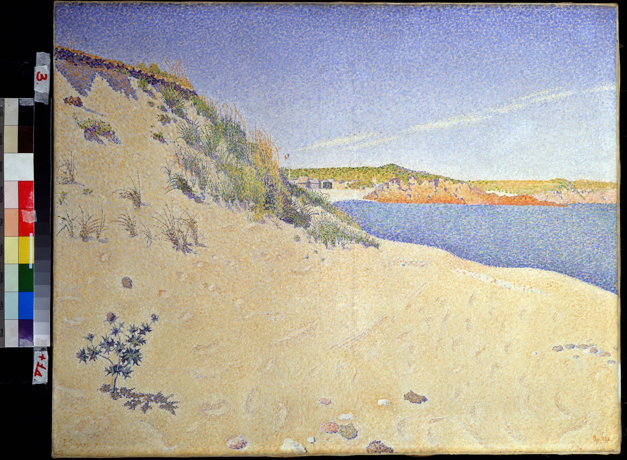 ""Seaside at Saint Briac sur mer in Ille et villaine"" (The Beach at Saint-Briac. Op. 212 (Sandy seashore)) Maleri af Paul Signac (1863-1935) 1890 Pointillism Dim. 65x81 cm Pouchkine Museum, Moskva af Paul Signac