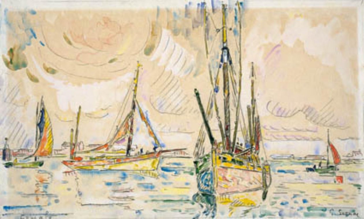 Fiskerbåde i havnen i Locmalo af Paul Signac