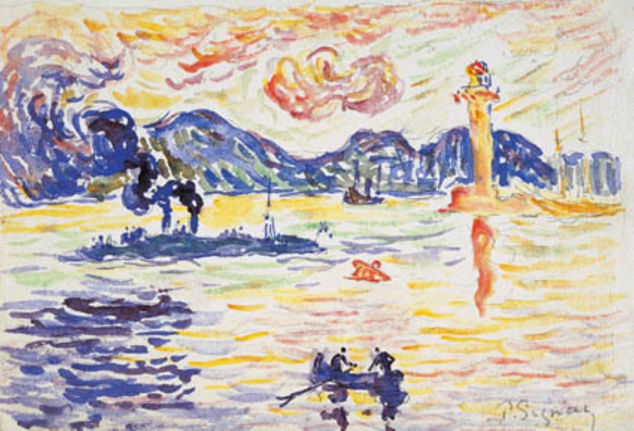 Havnen i Saint-Tropez med torpedojageren Midi de la France af Paul Signac