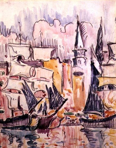Sejlbåde i en havn (akvarel og blyant) af Paul Signac