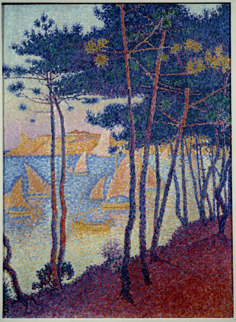 Sejl og fyrremaleri af Paul Signac (1863-1935) 1896 privat samling af Paul Signac
