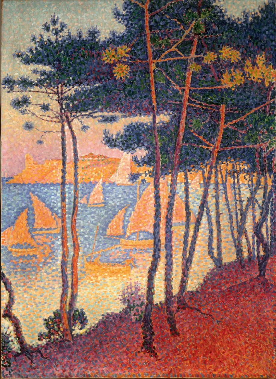 Sejl og fyrretræer af Paul Signac