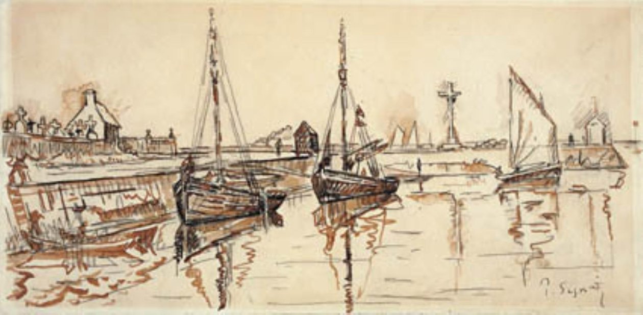 Sejlskibe i Barfleurs havn af Paul Signac