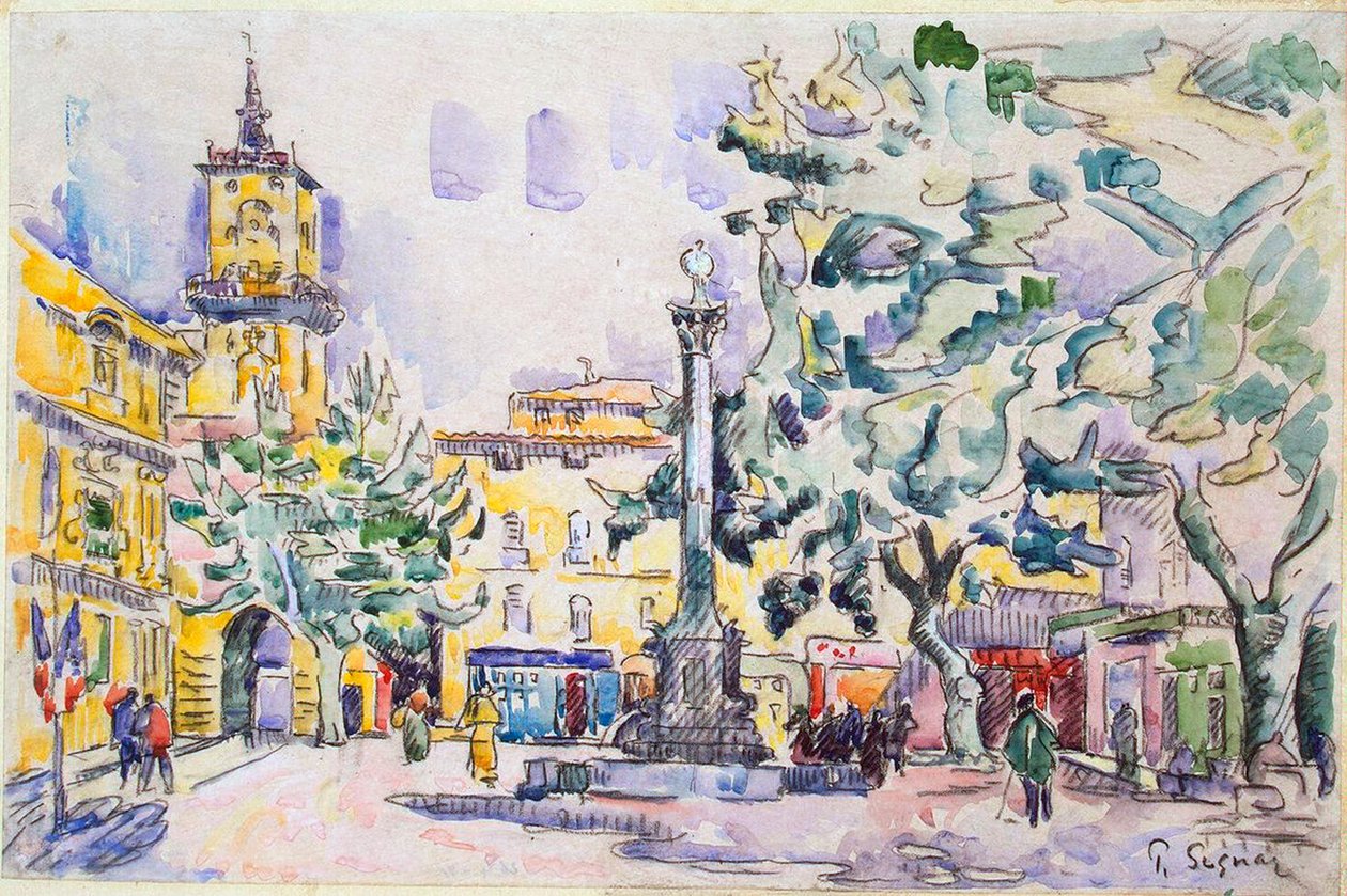 Pladsen på Hotel de Ville i Aix-en-Provence, begyndelsen af det 20. århundrede af Paul Signac