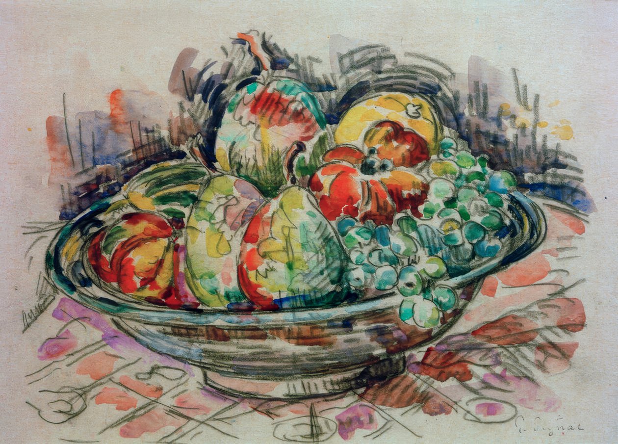 Stilleben med frugtskål af Paul Signac