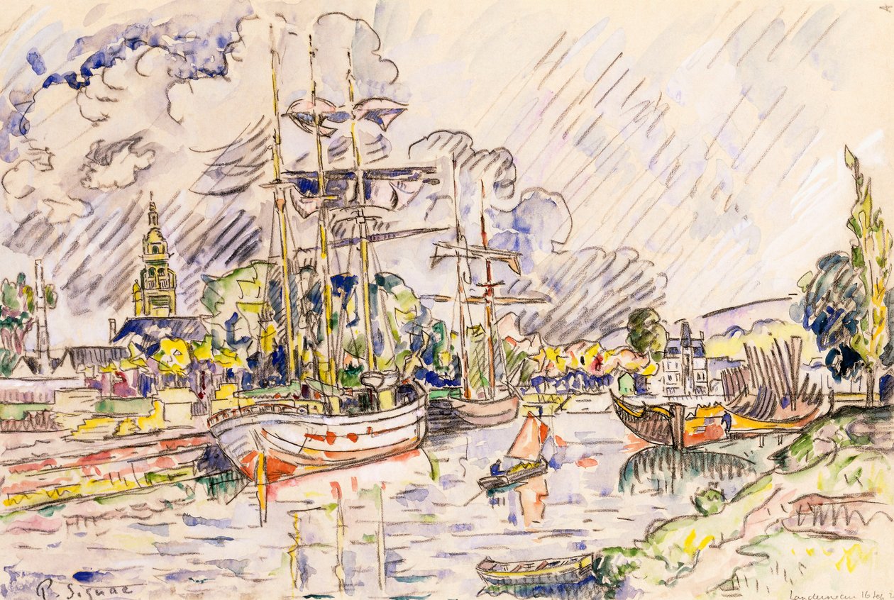 Havnen i Landerneau, 1921 af Paul Signac