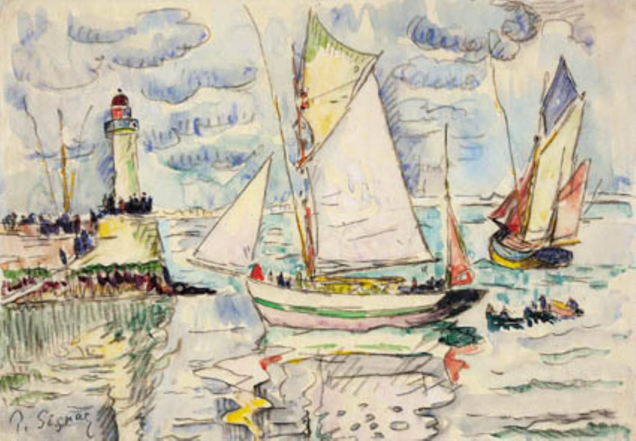 To fiskerfartøjer udfor indsejlingen til Granville havn af Paul Signac