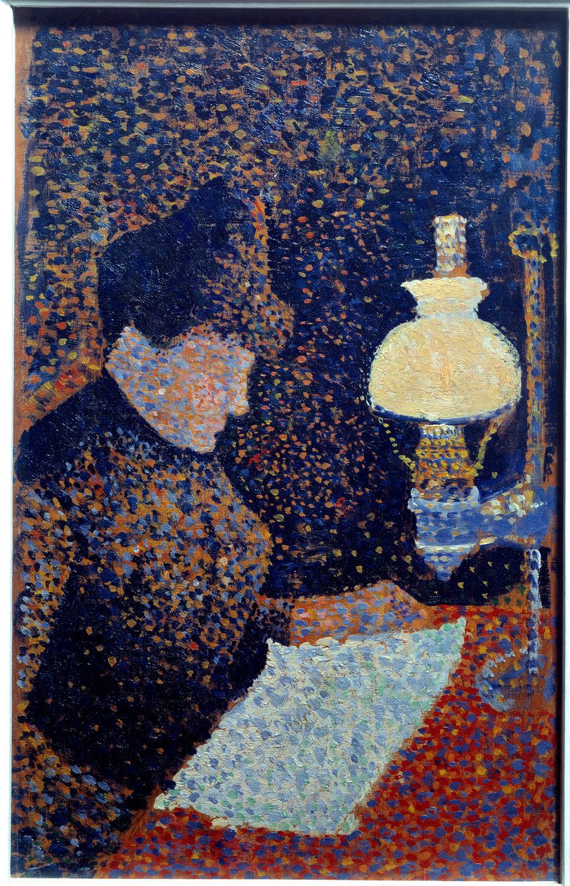 Woman under the lamp. Pointillism. Painting by Paul Signacdani af Paul Signac