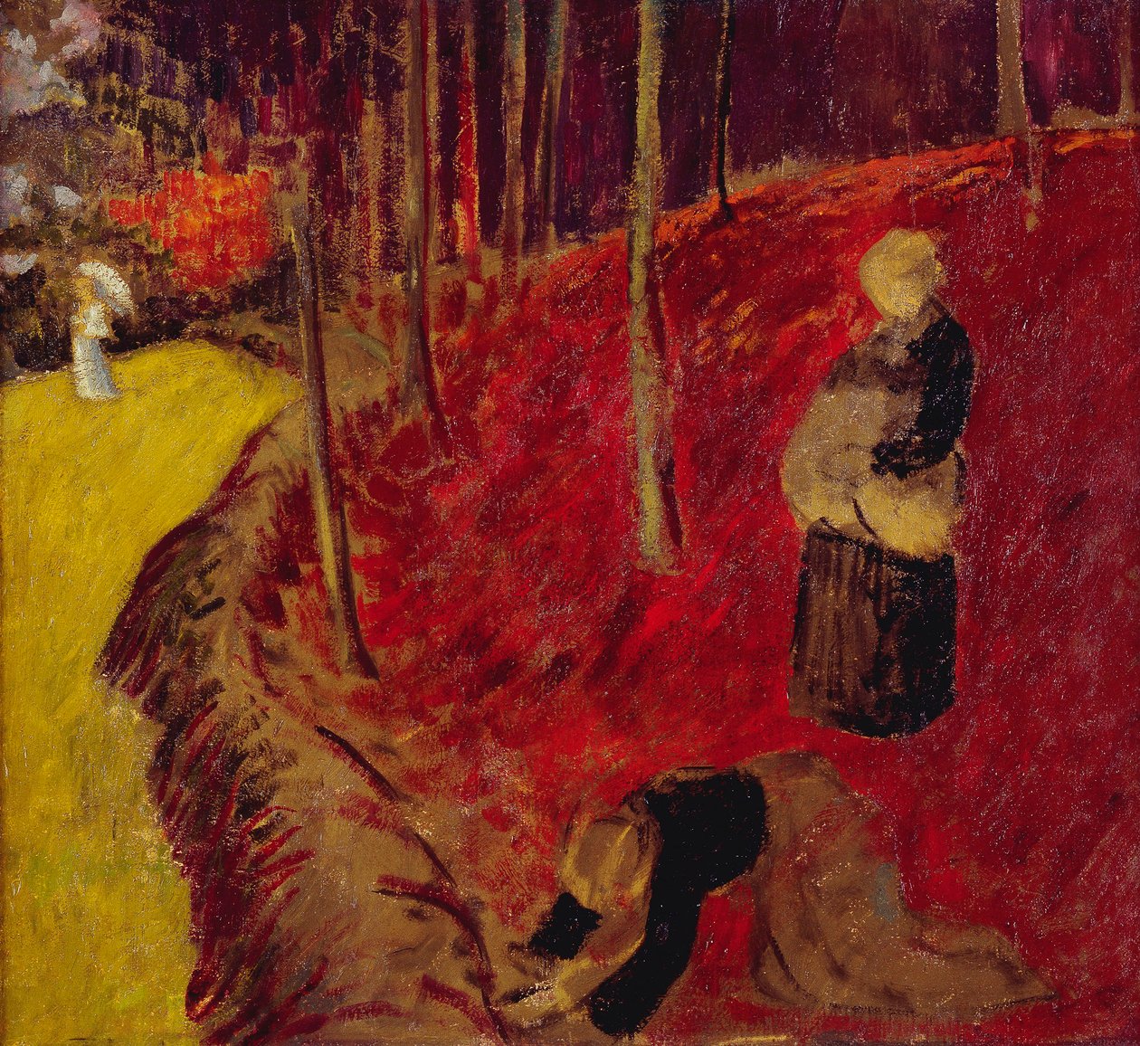 Bregnesamlere i Bois d"Amour ved Pont Aven; Les Ramasseuses de Fougeres au Bois d"Amour ved Pont Aven, ca. 1910 af Paul Sérusier