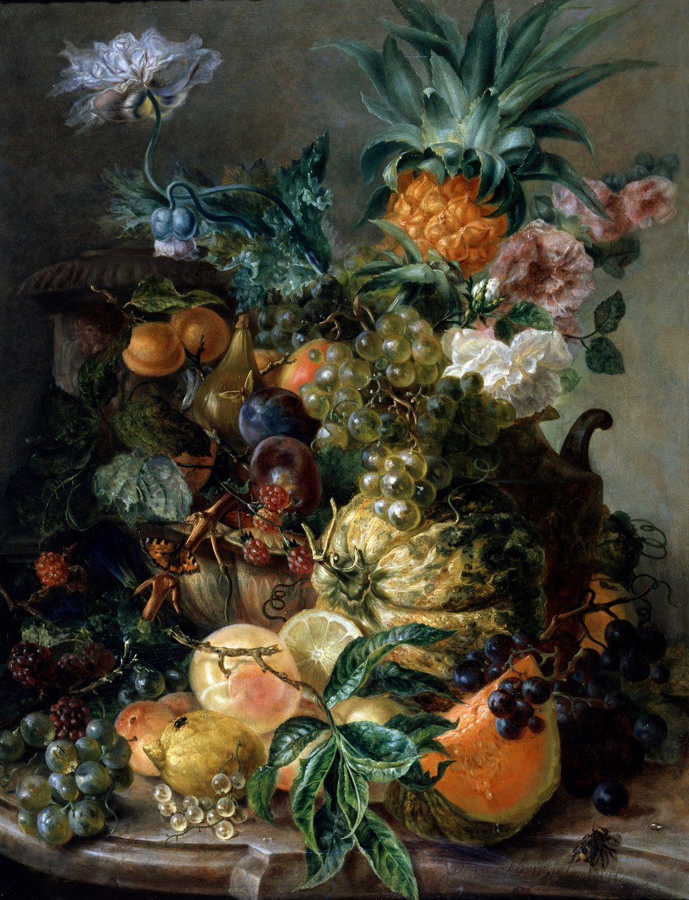 Stilleben med frugt og blomster. Maleri af Paul Theodor van Brussel (1754-1795) Privat samling. af Paul Theodor van Brussel