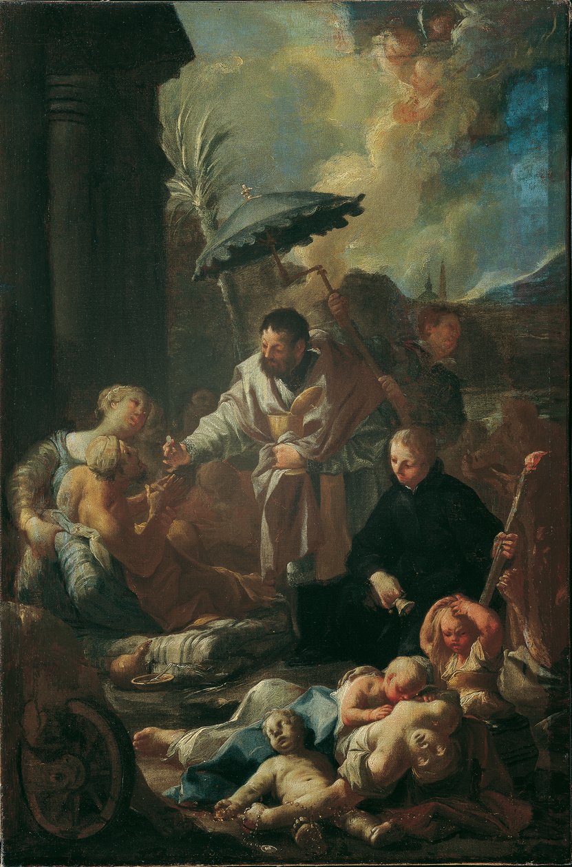Saint Francis Xavier blandt pestofrene i Goa af Paul Troger