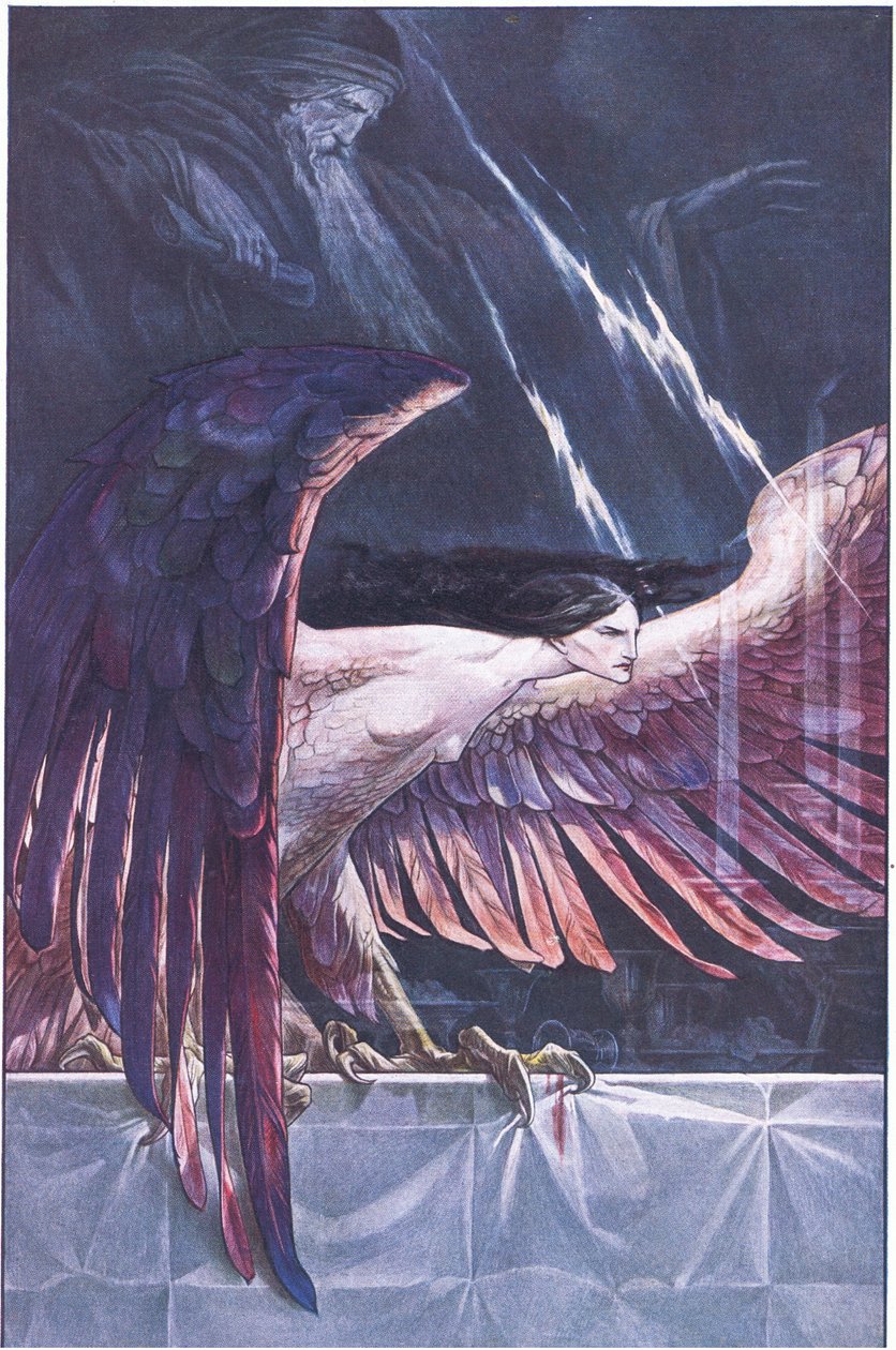 Ariel som en harpe, illustration fra The Tempest, 1908 af Paul Vincent Woodroffe
