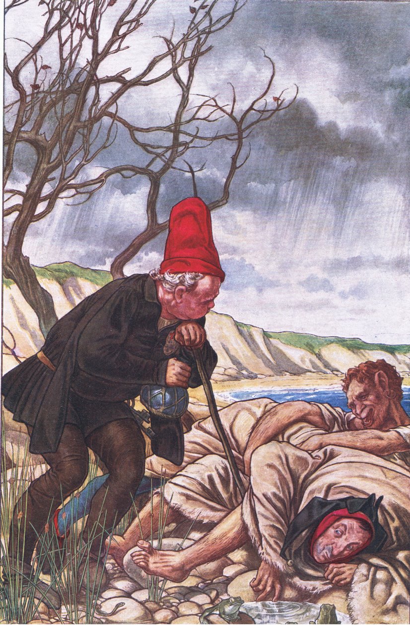 Fire ben og to stemmer: Et meget delikat monster!, illustration fra The Tempest, 1908 af Paul Vincent Woodroffe