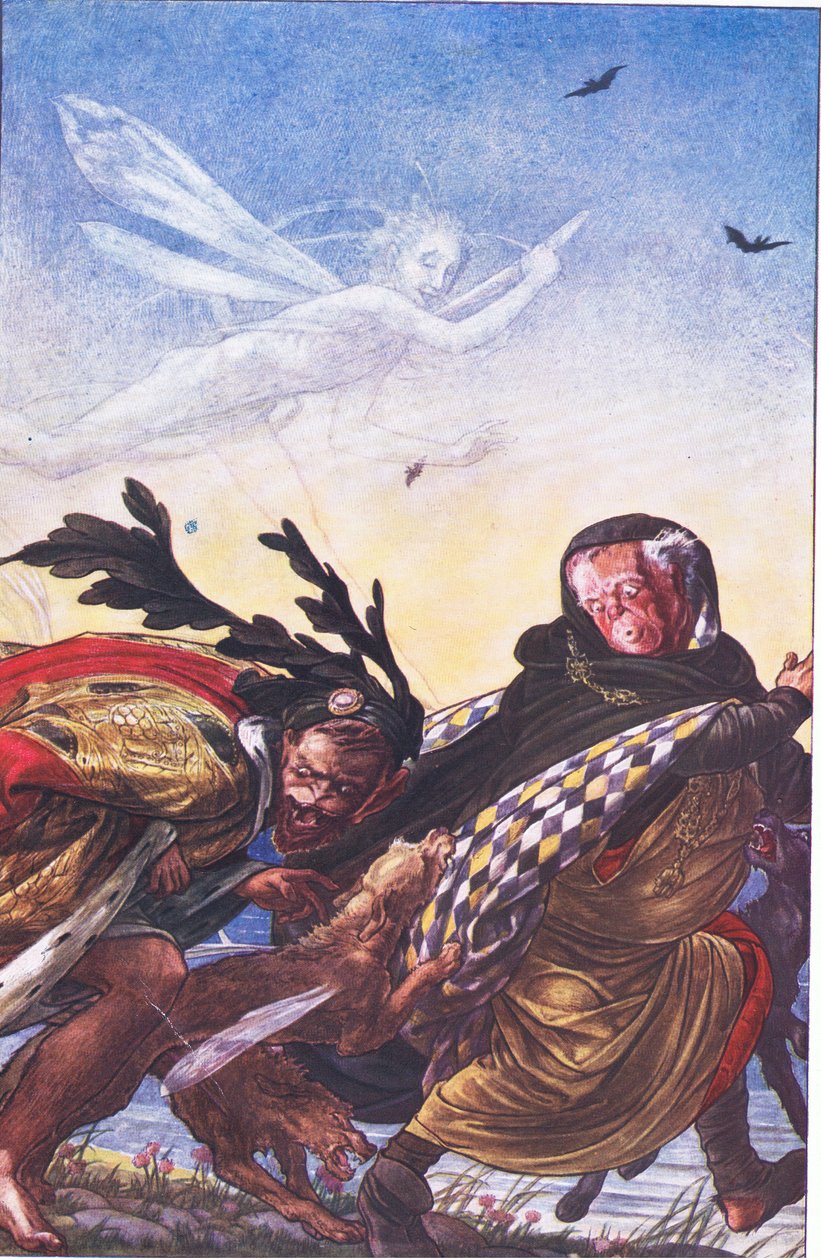 Raseri! Raseri! Tre, tyran, der Hark! Hark!, illustration fra The Tempest, 1908 af Paul Vincent Woodroffe