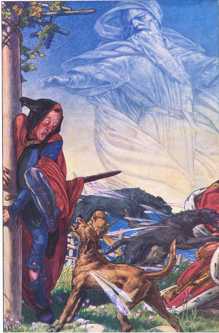 Raseri! Raseri! Tre, tyran, der Hark! Hark!, illustration fra The Tempest, 1908 af Paul Vincent Woodroffe