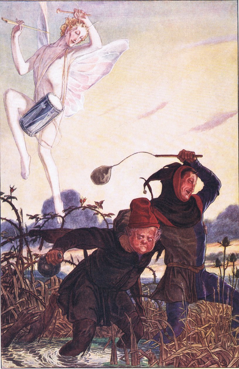 Blymonster, følg godt med. Jeg ville, jeg kunne se Taboreri: Han lægger det på, illustration fra The Tempest, 1908 af Paul Vincent Woodroffe