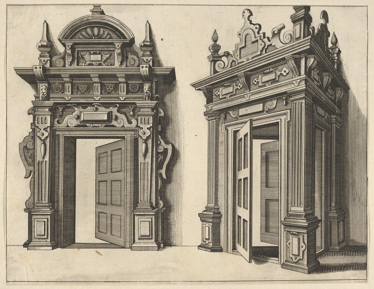 To træportaler fra Verscheyden Schrynwerck ... [Plusieurs Menuiseries ...], 1658. af Paul Vredeman de Vries