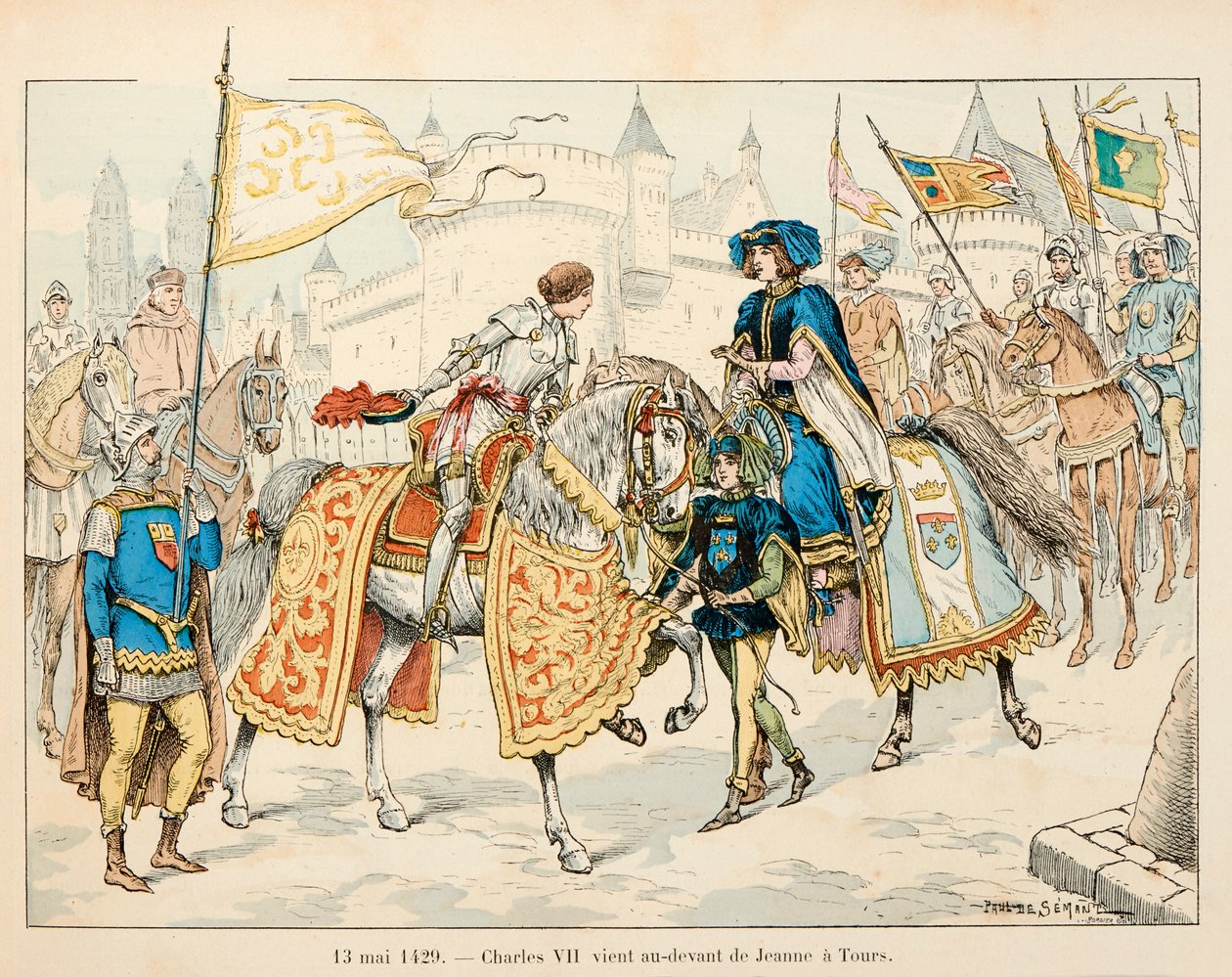 Illustration taget fra bogen "" Joan of Arc "" af Theodore Cahu og illustreret af Paul De Semant (1855-1915): Den 13. maj af Paul de Semant