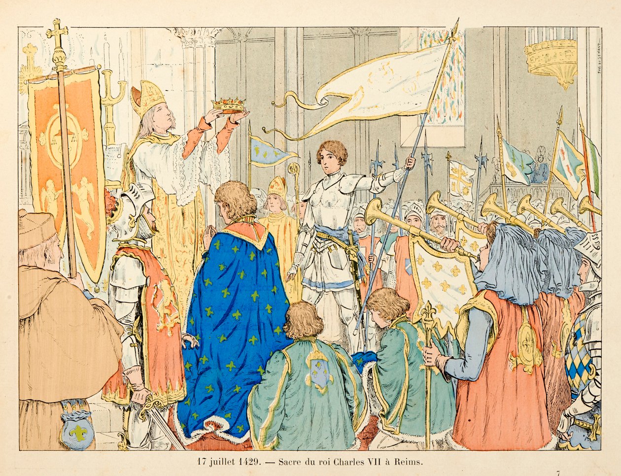 Illustration taget fra bogen "" Joan of Arc "" af Theodore Cahu og illustreret af Paul De Semant (1855-1915): Sacre of King Charles VII in Reims den 17. juli af Paul de Semant