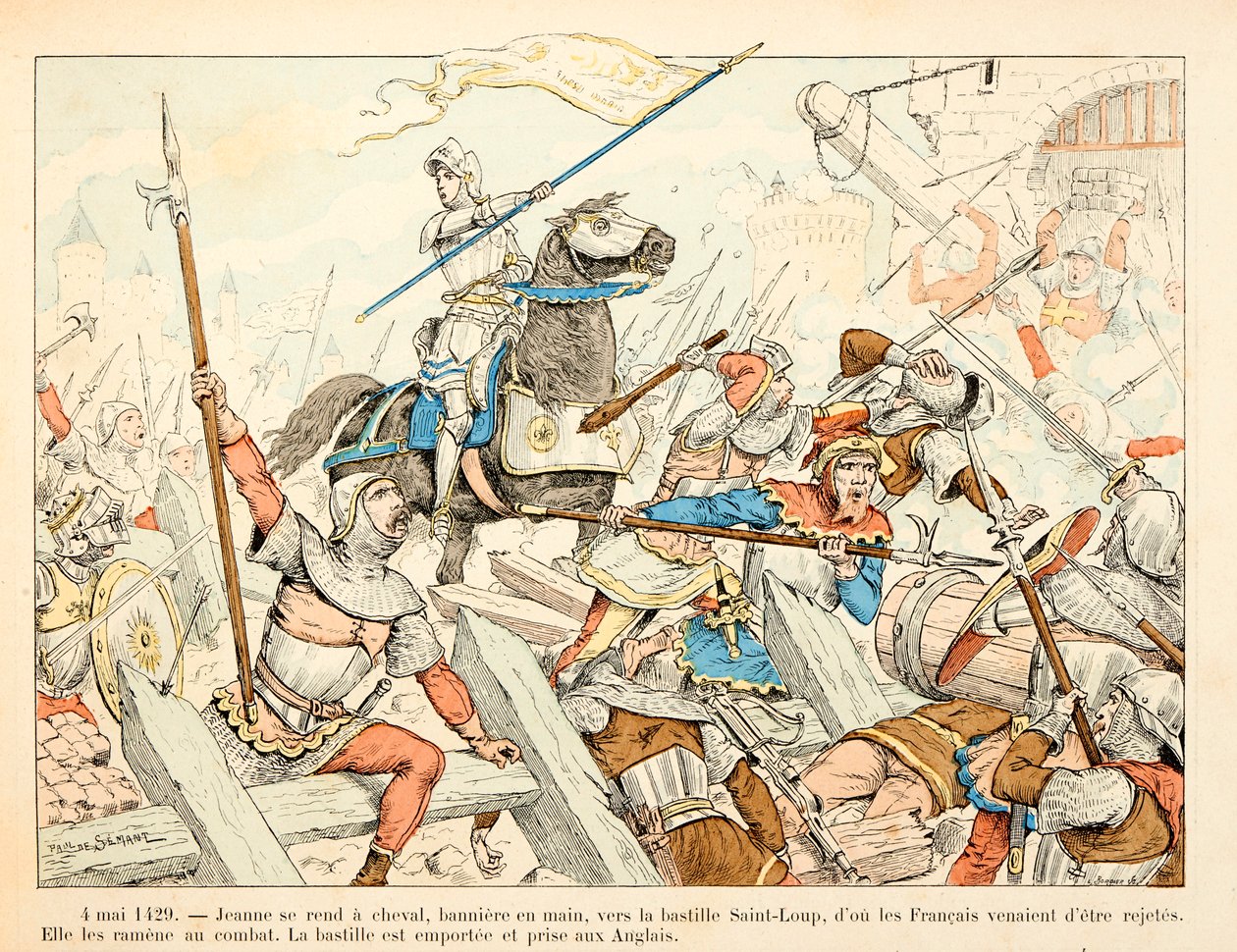 Illustration taget fra bogen "" Joan of Arc "" af Theodore Cahu og illustreret af Paul De Semant (1855-1915): Den 4. maj af Paul de Semant