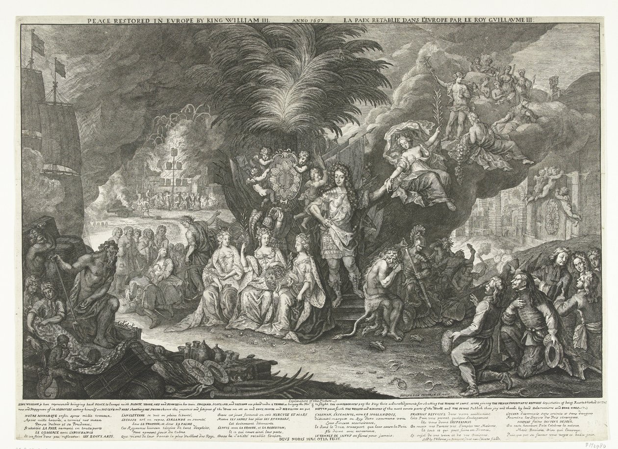 Allegori om kong Vilhelm III som Fredsbringer i Europa, 1697 Fred genoprettet i Europa af kong Vilhelm III / Anno 1697 / La Paix retablie dans l